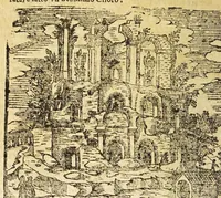 Picture 17 of 43 from Le cose merauigliose dell'alma città di Roma : doue si tratta delle chiese, stationi, reliquie corpi santi, che vi sono, e diuersi maritaggi di pouere zitelle, che si fanno : con la guida romana, che insegna facilmente à forastieri di ritrouare le cose più notabili di Roma : li nomi de' sommi pontefici, imperatori, & altri principi christiani, con le principali poste d'Italia : con aggiunta d'altre cose sacre da Clemente VIII, Paolo V, Vrbano VIII, Innocentio X & Alessandro VII : con le sette merauiglie del mondo, & altre cose notabili (1666), leaf 58