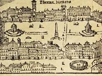 Picture 36 of 43 from Le cose merauigliose dell'alma città di Roma : doue si tratta delle chiese, stationi, reliquie corpi santi, che vi sono, e diuersi maritaggi di pouere zitelle, che si fanno : con la guida romana, che insegna facilmente à forastieri di ritrouare le cose più notabili di Roma : li nomi de' sommi pontefici, imperatori, & altri principi christiani, con le principali poste d'Italia : con aggiunta d'altre cose sacre da Clemente VIII, Paolo V, Vrbano VIII, Innocentio X & Alessandro VII : con le sette merauiglie del mondo, & altre cose notabili (1666), leaf 95