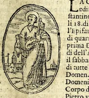 An illustration from Le cose meravigliose dell'alma città di Roma : doue si tratta delle chiese, stationi, & reliquie de' corpi santi, che vi sono : con la guida romana, che insegna facilmente a' forastieri di ritrouare le più notabili cose di Roma : i nomi de' sommi pontefici, imperatori, & altri principi christiani : et di nvovo corretto et ampliato con le cose notabili fatte da papa Sisto V. & da Clemente VIII (1596)