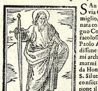 An illustration from Le cose meravigliose dell'alma città di Roma : dove si tratta delle chiese, stationi, & reliquie de'corpi santi, che vi sono : con vn trattato del modo d'acquistar l'indulgentie, la guida romana, che insegna facilmente à forastieri di ritrouare le più notabili cose di Roma : i nomi de'som. pontefici, imperatori, & altri principi christiani, et di novo corretto et ampliato con le cose notabili fatte da papa Sisto V (1591)