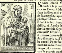 An illustration from Le cose meravigliose dell'alma città di Roma : dove si tratta delle chiese, stationi, & reliquie de'corpi santi, che vi sono : con vn trattato del modo d'acquistar l'indulgentie, la guida romana, che insegna facilmente à forastieri di ritrouare le più notabili cose di Roma : i nomi de'som. pontefici, imperatori, & altri principi christiani, et di novo corretto et ampliato con le cose notabili fatte da papa Sisto V (1591)