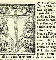 An illustration from Le cose meravigliose dell'alma città di Roma : dove si tratta delle chiese, stationi, & reliquie de'corpi santi, che vi sono : con vn trattato del modo d'acquistar l'indulgentie, la guida romana, che insegna facilmente à forastieri di ritrouare le più notabili cose di Roma : i nomi de'som. pontefici, imperatori, & altri principi christiani, et di novo corretto et ampliato con le cose notabili fatte da papa Sisto V (1591)