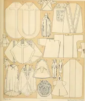 An illustration from Le costume historique. Cinq cents planches, trois cents en couleurs, or et argent, deux cents en camaieu. Types principaux du vêtement et de la parure, rapprochés de ceux de l'intérieur de l'habitation dans tous les temps et chez tous les peuples, avec de nombreux détails sur le mobilier, les armes, les objets usuels, les moyens de transport, etc (1888)