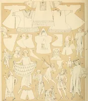 An illustration from Le costume historique. Cinq cents planches, trois cents en couleurs, or et argent, deux cents en camaieu. Types principaux du vêtement et de la parure, rapprochés de ceux de l'intérieur de l'habitation dans tous les temps et chez tous les peuples, avec de nombreux détails sur le mobilier, les armes, les objets usuels, les moyens de transport, etc (1888)