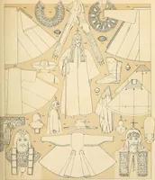 An illustration from Le costume historique. Cinq cents planches, trois cents en couleurs, or et argent, deux cents en camaieu. Types principaux du vêtement et de la parure, rapprochés de ceux de l'intérieur de l'habitation dans tous les temps et chez tous les peuples, avec de nombreux détails sur le mobilier, les armes, les objets usuels, les moyens de transport, etc (1888)