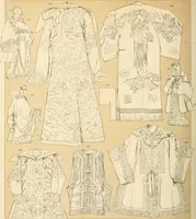 An illustration from Le costume historique. Cinq cents planches, trois cents en couleurs, or et argent, deux cents en camaieu. Types principaux du vêtement et de la parure, rapprochés de ceux de l'intérieur de l'habitation dans tous les temps et chez tous les peuples, avec de nombreux détails sur le mobilier, les armes, les objets usuels, les moyens de transport, etc (1888)