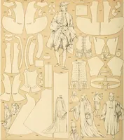 An illustration from Le costume historique. Cinq cents planches, trois cents en couleurs, or et argent, deux cents en camaieu. Types principaux du vêtement et de la parure, rapprochés de ceux de l'intérieur de l'habitation dans tous les temps et chez tous les peuples, avec de nombreux détails sur le mobilier, les armes, les objets usuels, les moyens de transport, etc (1888)