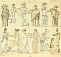 An illustration from Le costume historique. Cinq cents planches, trois cents en couleurs, or et argent, deux cents en camaieu. Types principaux du vêtement et de la parure, rapprochés de ceux de l'intérieur de l'habitation dans tous les temps et chez tous les peuples, avec de nombreux détails sur le mobilier, les armes, les objets usuels, les moyens de transport, etc (1888)