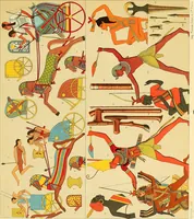 An illustration from Le costume historique. Cinq cents planches, trois cents en couleurs, or et argent, deux cents en camaieu. Types principaux du vêtement et de la parure, rapprochés de ceux de l'intérieur de l'habitation dans tous les temps et chez tous les peuples, avec de nombreux détails sur le mobilier, les armes, les objets usuels, les moyens de transport, etc (1888)