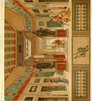 An illustration from Le costume historique. Cinq cents planches, trois cents en couleurs, or et argent, deux cents en camaieu. Types principaux du vêtement et de la parure, rapprochés de ceux de l'intérieur de l'habitation dans tous les temps et chez tous les peuples, avec de nombreux détails sur le mobilier, les armes, les objets usuels, les moyens de transport, etc (1888)