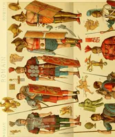 Picture 41 of 118 from Le costume historique. Cinq cents planches, trois cents en couleurs, or et argent, deux cents en camaieu. Types principaux du vêtement et de la parure, rapprochés de ceux de l'intérieur de l'habitation dans tous les temps et chez tous les peuples, avec de nombreux détails sur le mobilier, les armes, les objets usuels, les moyens de transport, etc (1888), leaf 240