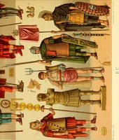 An illustration from Le costume historique. Cinq cents planches, trois cents en couleurs, or et argent, deux cents en camaieu. Types principaux du vêtement et de la parure, rapprochés de ceux de l'intérieur de l'habitation dans tous les temps et chez tous les peuples, avec de nombreux détails sur le mobilier, les armes, les objets usuels, les moyens de transport, etc (1888)