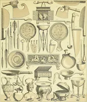 An illustration from Le costume historique. Cinq cents planches, trois cents en couleurs, or et argent, deux cents en camaieu. Types principaux du vêtement et de la parure, rapprochés de ceux de l'intérieur de l'habitation dans tous les temps et chez tous les peuples, avec de nombreux détails sur le mobilier, les armes, les objets usuels, les moyens de transport, etc (1888)