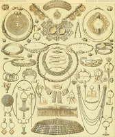 An illustration from Le costume historique. Cinq cents planches, trois cents en couleurs, or et argent, deux cents en camaieu. Types principaux du vêtement et de la parure, rapprochés de ceux de l'intérieur de l'habitation dans tous les temps et chez tous les peuples, avec de nombreux détails sur le mobilier, les armes, les objets usuels, les moyens de transport, etc (1888)