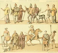 Picture 69 of 118 from Le costume historique. Cinq cents planches, trois cents en couleurs, or et argent, deux cents en camaieu. Types principaux du vêtement et de la parure, rapprochés de ceux de l'intérieur de l'habitation dans tous les temps et chez tous les peuples, avec de nombreux détails sur le mobilier, les armes, les objets usuels, les moyens de transport, etc (1888), leaf 401