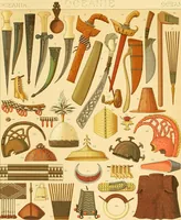 An illustration from Le costume historique. Cinq cents planches, trois cents en couleurs, or et argent, deux cents en camaieu. Types principaux du vêtement et de la parure, rapprochés de ceux de l'intérieur de l'habitation dans tous les temps et chez tous les peuples, avec de nombreux détails sur le mobilier, les armes, les objets usuels, les moyens de transport, etc (1888)