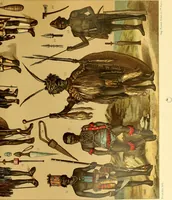 An illustration from Le costume historique. Cinq cents planches, trois cents en couleurs, or et argent, deux cents en camaieu. Types principaux du vêtement et de la parure, rapprochés de ceux de l'intérieur de l'habitation dans tous les temps et chez tous les peuples, avec de nombreux détails sur le mobilier, les armes, les objets usuels, les moyens de transport, etc (1888)