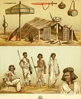 An illustration from Le costume historique. Cinq cents planches, trois cents en couleurs, or et argent, deux cents en camaieu. Types principaux du vêtement et de la parure, rapprochés de ceux de l'intérieur de l'habitation dans tous les temps et chez tous les peuples, avec de nombreux détails sur le mobilier, les armes, les objets usuels, les moyens de transport, etc (1888)