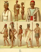 An illustration from Le costume historique. Cinq cents planches, trois cents en couleurs, or et argent, deux cents en camaieu. Types principaux du vêtement et de la parure, rapprochés de ceux de l'intérieur de l'habitation dans tous les temps et chez tous les peuples, avec de nombreux détails sur le mobilier, les armes, les objets usuels, les moyens de transport, etc (1888)