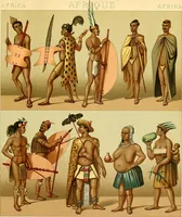An illustration from Le costume historique. Cinq cents planches, trois cents en couleurs, or et argent, deux cents en camaieu. Types principaux du vêtement et de la parure, rapprochés de ceux de l'intérieur de l'habitation dans tous les temps et chez tous les peuples, avec de nombreux détails sur le mobilier, les armes, les objets usuels, les moyens de transport, etc (1888)