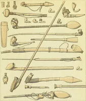 An illustration from Le costume historique. Cinq cents planches, trois cents en couleurs, or et argent, deux cents en camaieu. Types principaux du vêtement et de la parure, rapprochés de ceux de l'intérieur de l'habitation dans tous les temps et chez tous les peuples, avec de nombreux détails sur le mobilier, les armes, les objets usuels, les moyens de transport, etc (1888)