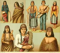 An illustration from Le costume historique. Cinq cents planches, trois cents en couleurs, or et argent, deux cents en camaieu. Types principaux du vêtement et de la parure, rapprochés de ceux de l'intérieur de l'habitation dans tous les temps et chez tous les peuples, avec de nombreux détails sur le mobilier, les armes, les objets usuels, les moyens de transport, etc (1888)