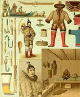 Picture 96 of 118 from Le costume historique. Cinq cents planches, trois cents en couleurs, or et argent, deux cents en camaieu. Types principaux du vêtement et de la parure, rapprochés de ceux de l'intérieur de l'habitation dans tous les temps et chez tous les peuples, avec de nombreux détails sur le mobilier, les armes, les objets usuels, les moyens de transport, etc (1888), leaf 588