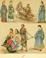 An illustration from Le costume historique. Cinq cents planches, trois cents en couleurs, or et argent, deux cents en camaieu. Types principaux du vêtement et de la parure, rapprochés de ceux de l'intérieur de l'habitation dans tous les temps et chez tous les peuples, avec de nombreux détails sur le mobilier, les armes, les objets usuels, les moyens de transport, etc (1888)