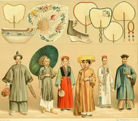 An illustration from Le costume historique. Cinq cents planches, trois cents en couleurs, or et argent, deux cents en camaieu. Types principaux du vêtement et de la parure, rapprochés de ceux de l'intérieur de l'habitation dans tous les temps et chez tous les peuples, avec de nombreux détails sur le mobilier, les armes, les objets usuels, les moyens de transport, etc (1888)