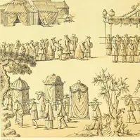 An illustration from Le costume historique. Cinq cents planches, trois cents en couleurs, or et argent, deux cents en camaieu. Types principaux du vêtement et de la parure, rapprochés de ceux de l'intérieur de l'habitation dans tous les temps et chez tous les peuples, avec de nombreux détails sur le mobilier, les armes, les objets usuels, les moyens de transport, etc (1888)