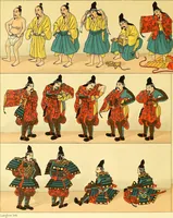 An illustration from Le costume historique. Cinq cents planches, trois cents en couleurs, or et argent, deux cents en camaieu. Types principaux du vêtement et de la parure, rapprochés de ceux de l'intérieur de l'habitation dans tous les temps et chez tous les peuples, avec de nombreux détails sur le mobilier, les armes, les objets usuels, les moyens de transport, etc (1888)
