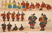 An illustration from Le costume historique. Cinq cents planches, trois cents en couleurs, or et argent, deux cents en camaieu. Types principaux du vêtement et de la parure, rapprochés de ceux de l'intérieur de l'habitation dans tous les temps et chez tous les peuples, avec de nombreux détails sur le mobilier, les armes, les objets usuels, les moyens de transport, etc (1888)