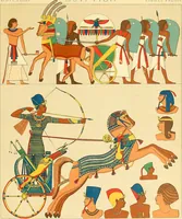 An illustration from Le costume historique. Cinq cents planches, trois cents en couleurs, or et argent, deux cents en camaieu. Types principaux du vêtement et de la parure, rapprochés de ceux de l'intérieur de l'habitation dans tous les temps et chez tous les peuples, avec de nombreux détails sur le mobilier, les armes, les objets usuels, les moyens de transport, etc (1888)