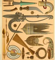 An illustration from Le costume historique. Cinq cents planches, trois cents en couleurs, or et argent, deux cents en camaieu. Types principaux du vêtement et de la parure, rapprochés de ceux de l'intérieur de l'habitation dans tous les temps et chez tous les peuples, avec de nombreux détails sur le mobilier, les armes, les objets usuels, les moyens de transport, etc (1888)