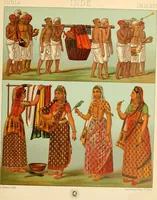 An illustration from Le costume historique. Cinq cents planches, trois cents en couleurs, or et argent, deux cents en camaieu. Types principaux du vêtement et de la parure, rapprochés de ceux de l'intérieur de l'habitation dans tous les temps et chez tous les peuples, avec de nombreux détails sur le mobilier, les armes, les objets usuels, les moyens de transport, etc (1888)