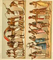 An illustration from Le costume historique. Cinq cents planches, trois cents en couleurs, or et argent, deux cents en camaieu. Types principaux du vêtement et de la parure, rapprochés de ceux de l'intérieur de l'habitation dans tous les temps et chez tous les peuples, avec de nombreux détails sur le mobilier, les armes, les objets usuels, les moyens de transport, etc (1888)