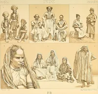 An illustration from Le costume historique. Cinq cents planches, trois cents en couleurs, or et argent, deux cents en camaieu. Types principaux du vêtement et de la parure, rapprochés de ceux de l'intérieur de l'habitation dans tous les temps et chez tous les peuples, avec de nombreux détails sur le mobilier, les armes, les objets usuels, les moyens de transport, etc (1888)