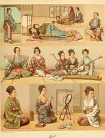 An illustration from Le costume historique. Cinq cents planches, trois cents en couleurs, or et argent, deux cents en camaieu. Types principaux du vêtement et de la parure, rapprochés de ceux de l'intérieur de l'habitation dans tous les temps et chez tous les peuples, avec de nombreux détails sur le mobilier, les armes, les objets usuels, les moyens de transport, etc (1888)