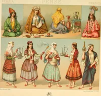 Picture 38 of 105 from Le costume historique. Cinq cents planches, trois cents en couleurs, or et argent, deux cents en camaieu. Types principaux du vêtement et de la parure, rapprochés de ceux de l'intérieur de l'habitation dans tous les temps et chez tous les peuples, avec de nombreux détails sur le mobilier, les armes, les objets usuels, les moyens de transport, etc (1888), leaf 184