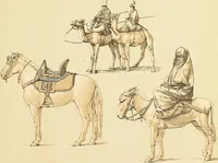 An illustration from Le costume historique. Cinq cents planches, trois cents en couleurs, or et argent, deux cents en camaieu. Types principaux du vêtement et de la parure, rapprochés de ceux de l'intérieur de l'habitation dans tous les temps et chez tous les peuples, avec de nombreux détails sur le mobilier, les armes, les objets usuels, les moyens de transport, etc (1888)