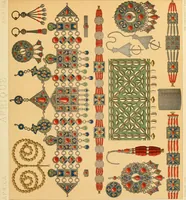An illustration from Le costume historique. Cinq cents planches, trois cents en couleurs, or et argent, deux cents en camaieu. Types principaux du vêtement et de la parure, rapprochés de ceux de l'intérieur de l'habitation dans tous les temps et chez tous les peuples, avec de nombreux détails sur le mobilier, les armes, les objets usuels, les moyens de transport, etc (1888)