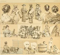 An illustration from Le costume historique. Cinq cents planches, trois cents en couleurs, or et argent, deux cents en camaieu. Types principaux du vêtement et de la parure, rapprochés de ceux de l'intérieur de l'habitation dans tous les temps et chez tous les peuples, avec de nombreux détails sur le mobilier, les armes, les objets usuels, les moyens de transport, etc (1888)