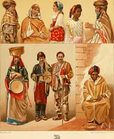 An illustration from Le costume historique. Cinq cents planches, trois cents en couleurs, or et argent, deux cents en camaieu. Types principaux du vêtement et de la parure, rapprochés de ceux de l'intérieur de l'habitation dans tous les temps et chez tous les peuples, avec de nombreux détails sur le mobilier, les armes, les objets usuels, les moyens de transport, etc (1888)