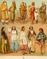 An illustration from Le costume historique. Cinq cents planches, trois cents en couleurs, or et argent, deux cents en camaieu. Types principaux du vêtement et de la parure, rapprochés de ceux de l'intérieur de l'habitation dans tous les temps et chez tous les peuples, avec de nombreux détails sur le mobilier, les armes, les objets usuels, les moyens de transport, etc (1888)