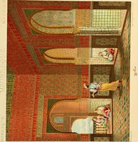 An illustration from Le costume historique. Cinq cents planches, trois cents en couleurs, or et argent, deux cents en camaieu. Types principaux du vêtement et de la parure, rapprochés de ceux de l'intérieur de l'habitation dans tous les temps et chez tous les peuples, avec de nombreux détails sur le mobilier, les armes, les objets usuels, les moyens de transport, etc (1888)