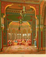Picture 77 of 105 from Le costume historique. Cinq cents planches, trois cents en couleurs, or et argent, deux cents en camaieu. Types principaux du vêtement et de la parure, rapprochés de ceux de l'intérieur de l'habitation dans tous les temps et chez tous les peuples, avec de nombreux détails sur le mobilier, les armes, les objets usuels, les moyens de transport, etc (1888), leaf 354