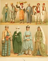 An illustration from Le costume historique. Cinq cents planches, trois cents en couleurs, or et argent, deux cents en camaieu. Types principaux du vêtement et de la parure, rapprochés de ceux de l'intérieur de l'habitation dans tous les temps et chez tous les peuples, avec de nombreux détails sur le mobilier, les armes, les objets usuels, les moyens de transport, etc (1888)