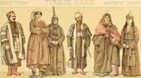 An illustration from Le costume historique. Cinq cents planches, trois cents en couleurs, or et argent, deux cents en camaieu. Types principaux du vêtement et de la parure, rapprochés de ceux de l'intérieur de l'habitation dans tous les temps et chez tous les peuples, avec de nombreux détails sur le mobilier, les armes, les objets usuels, les moyens de transport, etc (1888)
