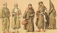 An illustration from Le costume historique. Cinq cents planches, trois cents en couleurs, or et argent, deux cents en camaieu. Types principaux du vêtement et de la parure, rapprochés de ceux de l'intérieur de l'habitation dans tous les temps et chez tous les peuples, avec de nombreux détails sur le mobilier, les armes, les objets usuels, les moyens de transport, etc (1888)