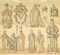 Picture 86 of 105 from Le costume historique. Cinq cents planches, trois cents en couleurs, or et argent, deux cents en camaieu. Types principaux du vêtement et de la parure, rapprochés de ceux de l'intérieur de l'habitation dans tous les temps et chez tous les peuples, avec de nombreux détails sur le mobilier, les armes, les objets usuels, les moyens de transport, etc (1888), leaf 402